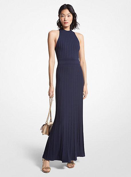 Ribbed Stretch Knit Halter Dress Product Image