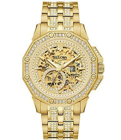 Bulova Crystal Collection Mens Automatic Gold Tone Stainless Steel Bracelet Watch Product Image