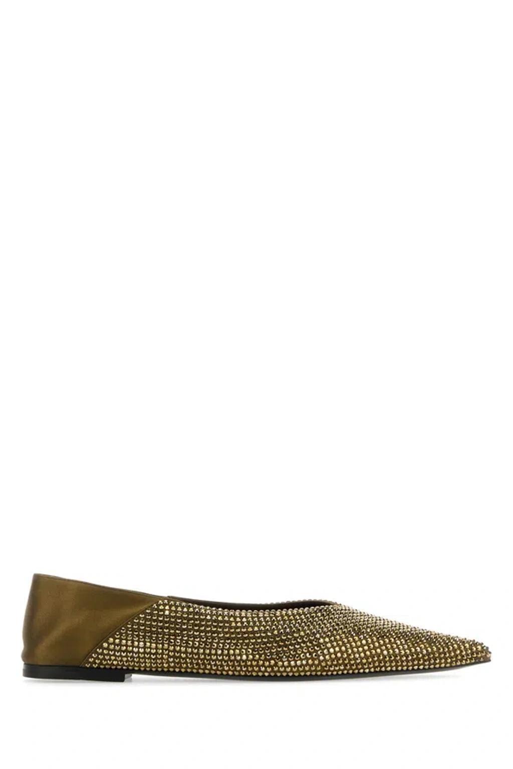 SAINT LAURENT Nour Pointed Toe Slippers In Golden Product Image