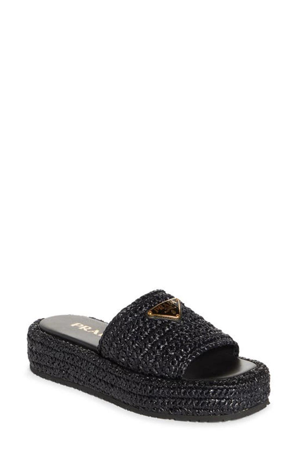 Raffia Flatform Slide Sandal In Black Product Image