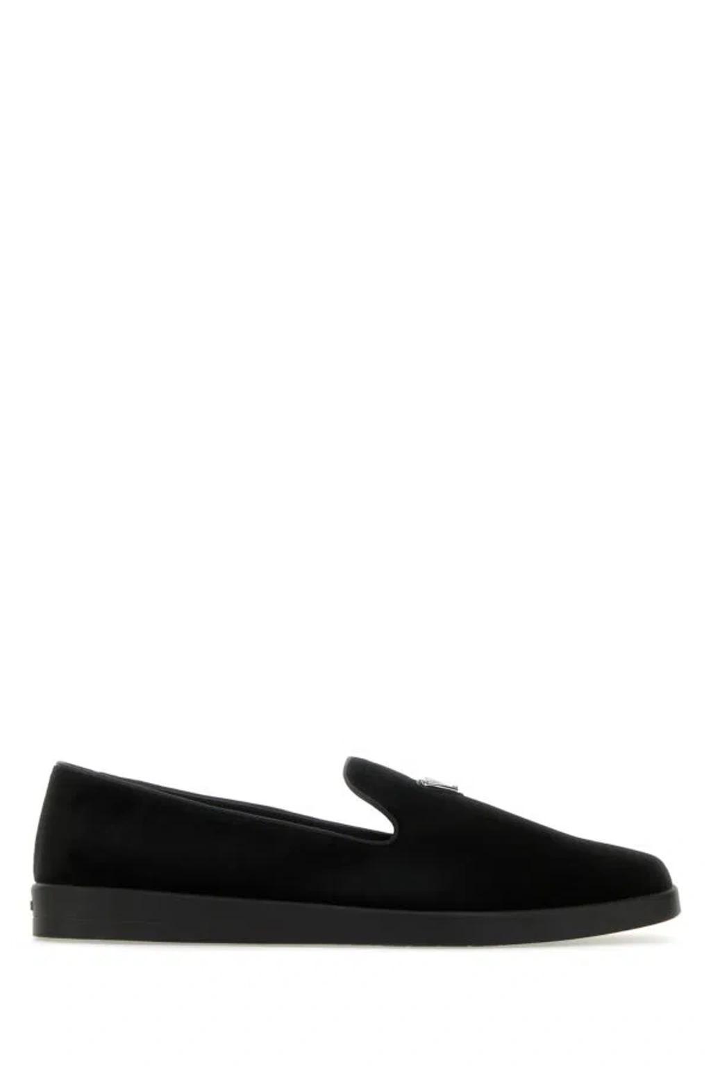 PRADA Black Suede Slip Ons Product Image