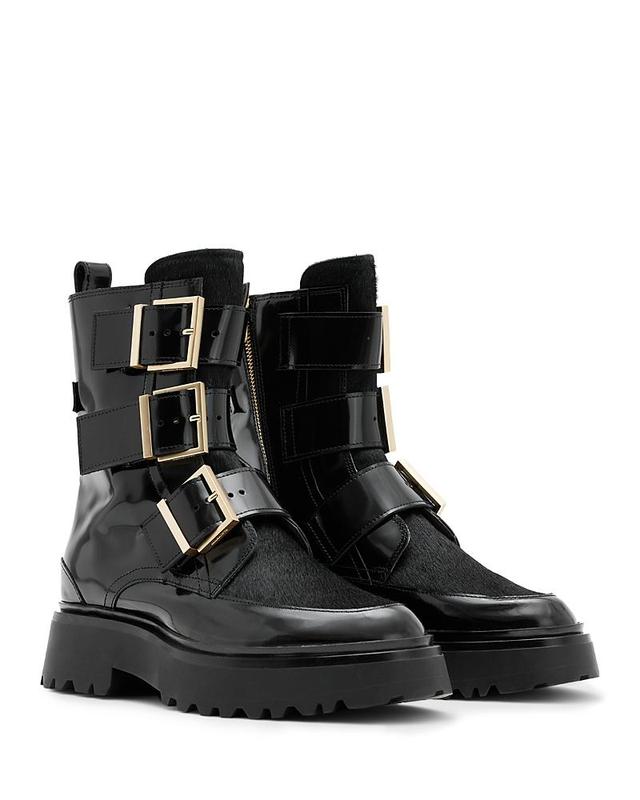 Allsaints Womens Lynx Triple Buckle & Calf Hair Booties Product Image