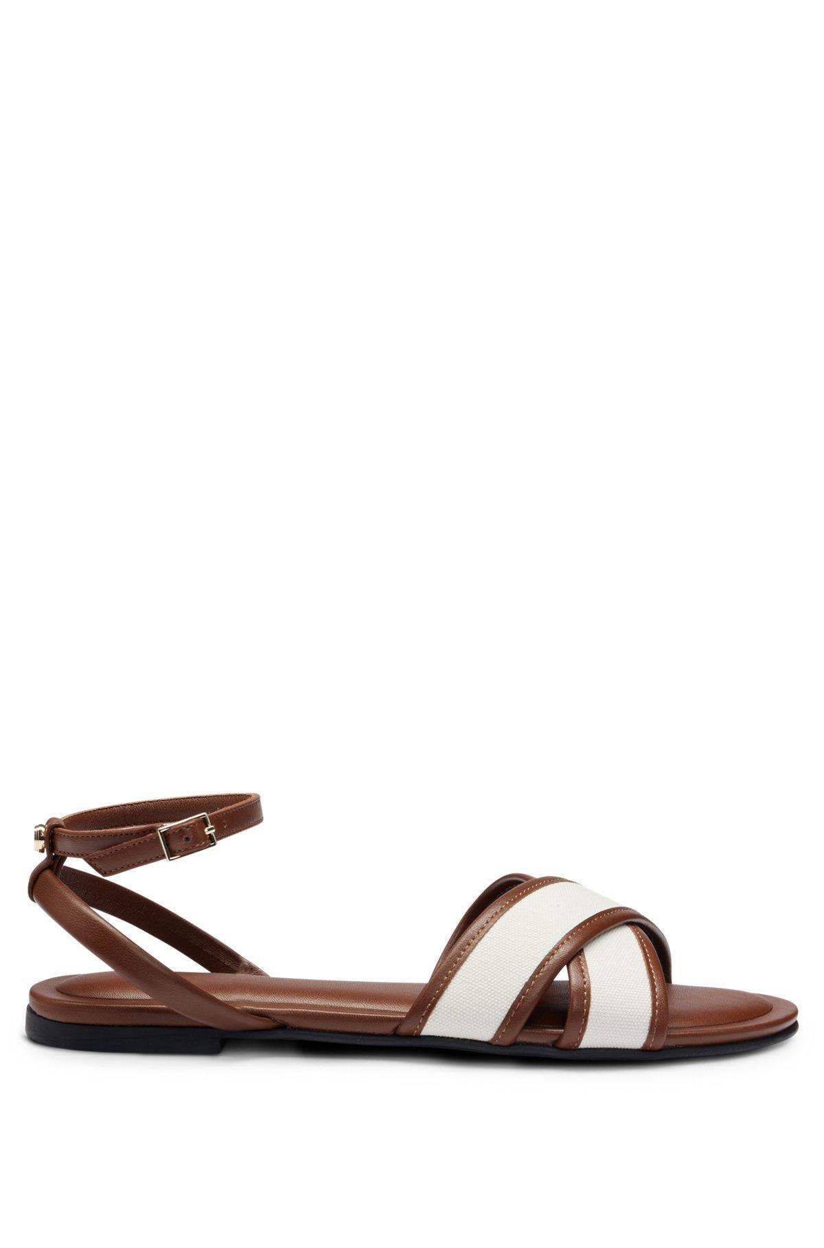 Structured-canvas sandals with leather trims and branding Product Image