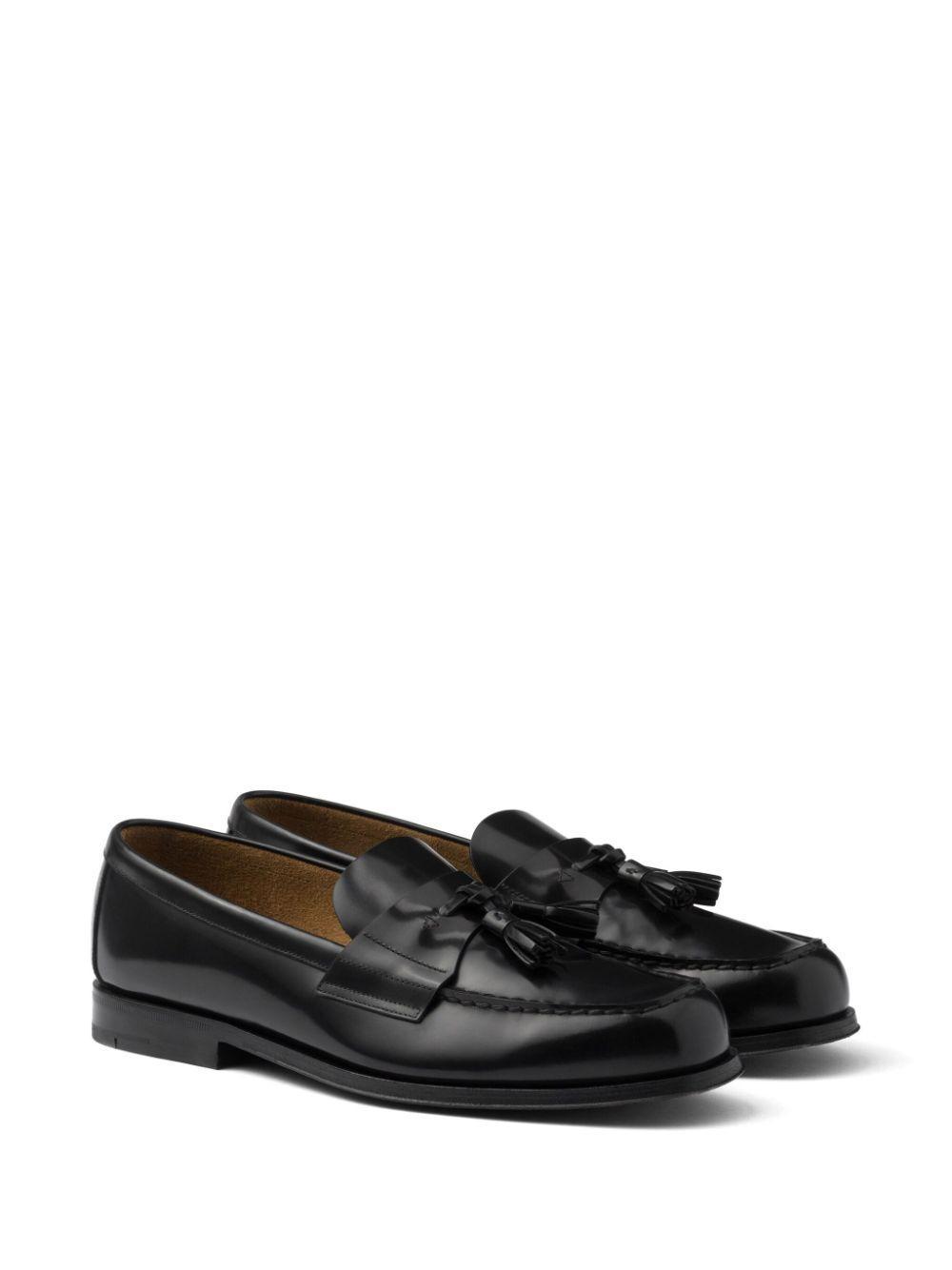 PRADA Tassel-detail Leather Loafers In Black Product Image