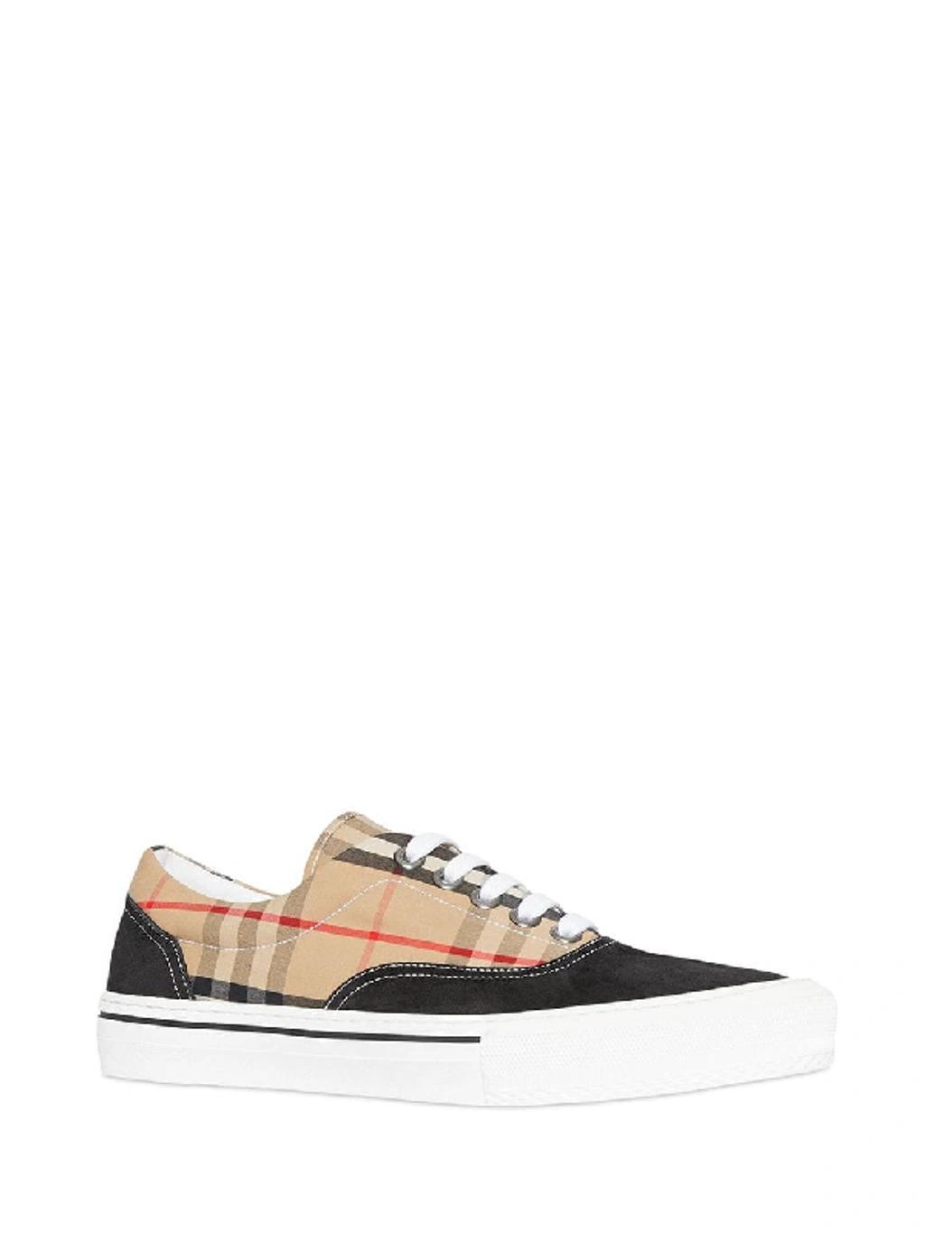 Vintage Check Cotton And Suede Sneakers In Black Archive Beige Product Image