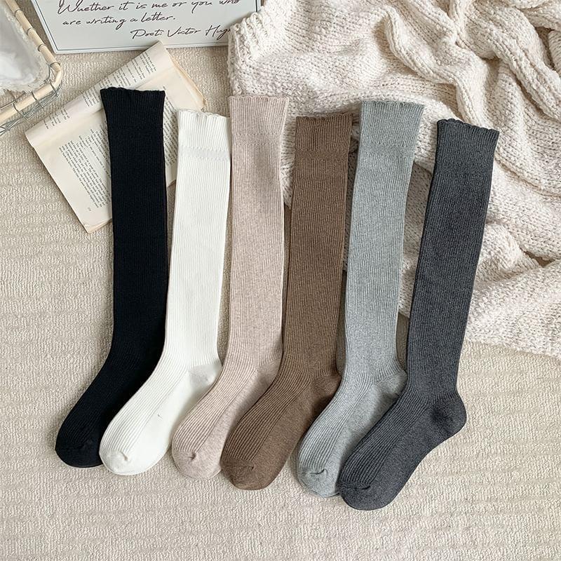 Plain Ribbed Knee High Socks Product Image