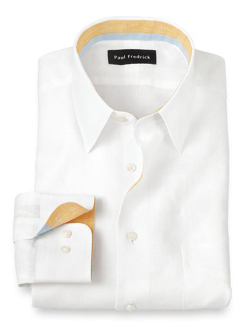 Non-Iron Linen Solid Dress Shirt With Contrast Trim - White Product Image