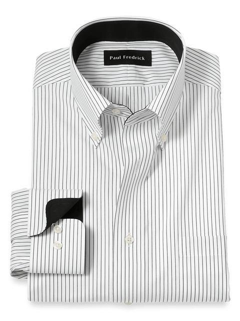 Non-Iron Cotton Stripe Dress Shirt With Contrast Trim - Black Product Image