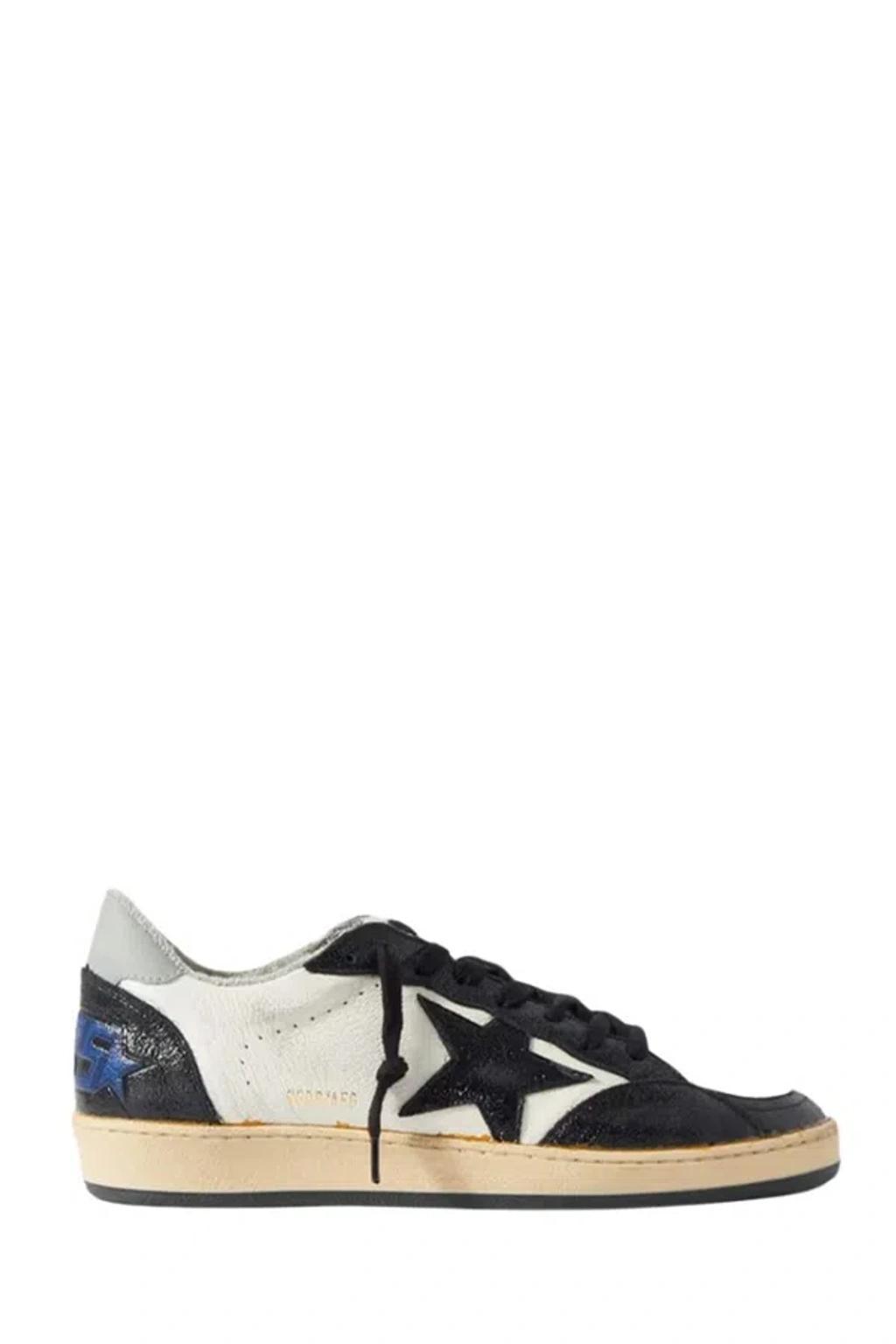 GOLDEN GOOSE Ball Star Distressed Leather And Shell Sneakers In Black Product Image