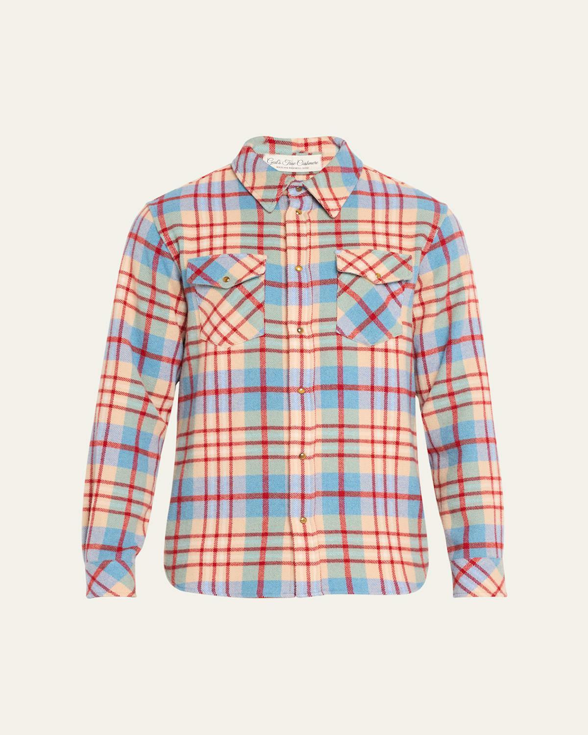 Mens Plaid Cashmere Shirt with Tigers Eye Snaps Product Image