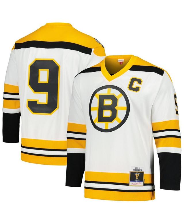 Mens Mitchell & Ness Johnny Bucyk White Boston Bruins 1973/74 Blue Line Player Jersey - White Product Image