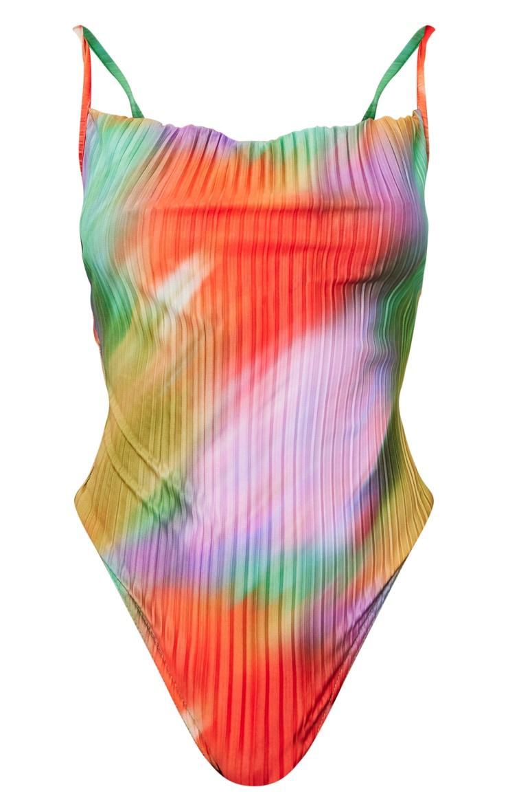 Multi Printed Plisse Cowl Neck Bodysuit Product Image