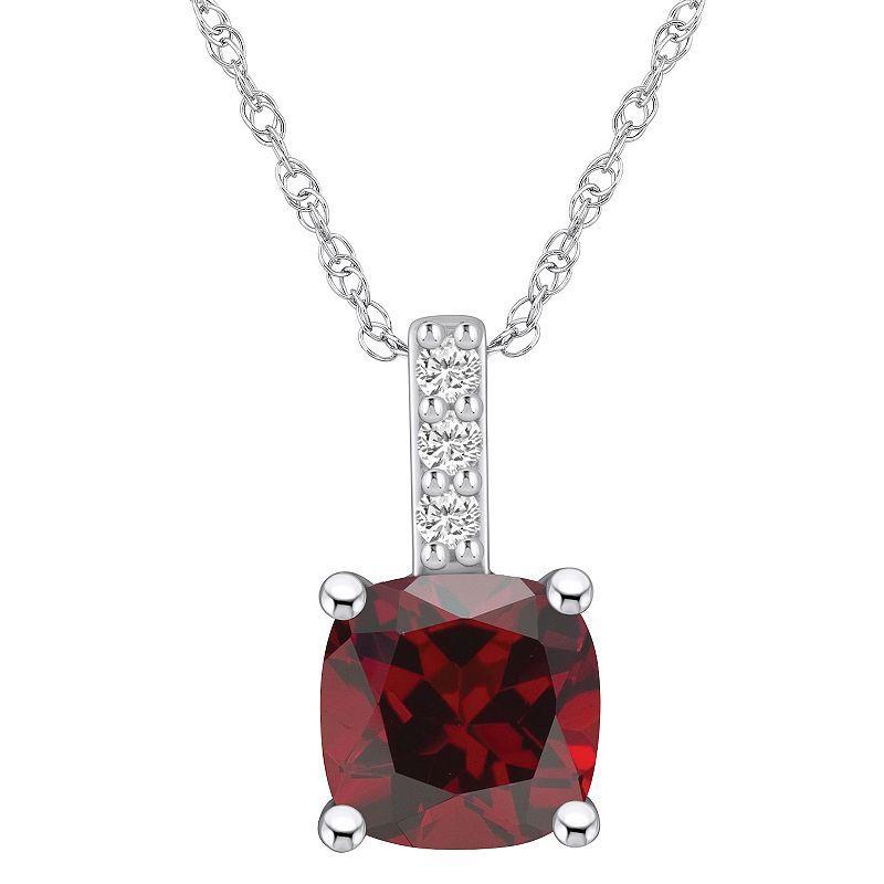 Alyson Layne 14k White Gold Cushion Garnet & Diamond Accent Pendant Necklace, Womens Product Image