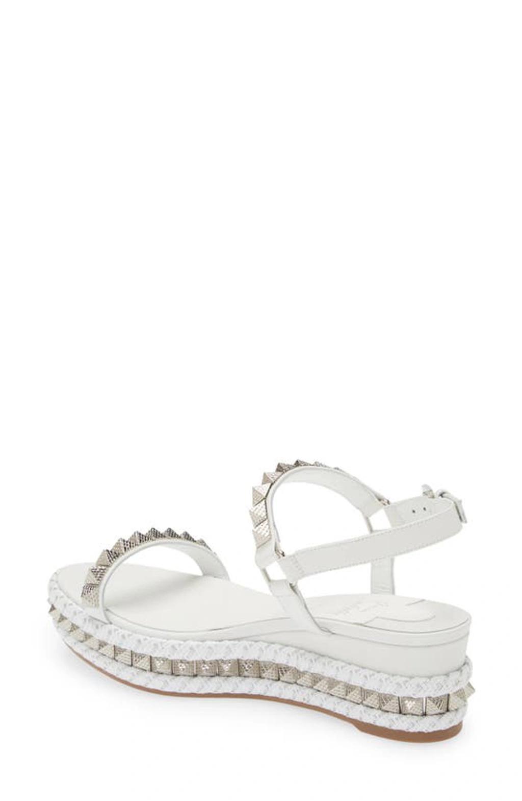 CHRISTIAN LOUBOUTIN Pyraclou Glitter Espadrille Wedge Sandal In White Product Image