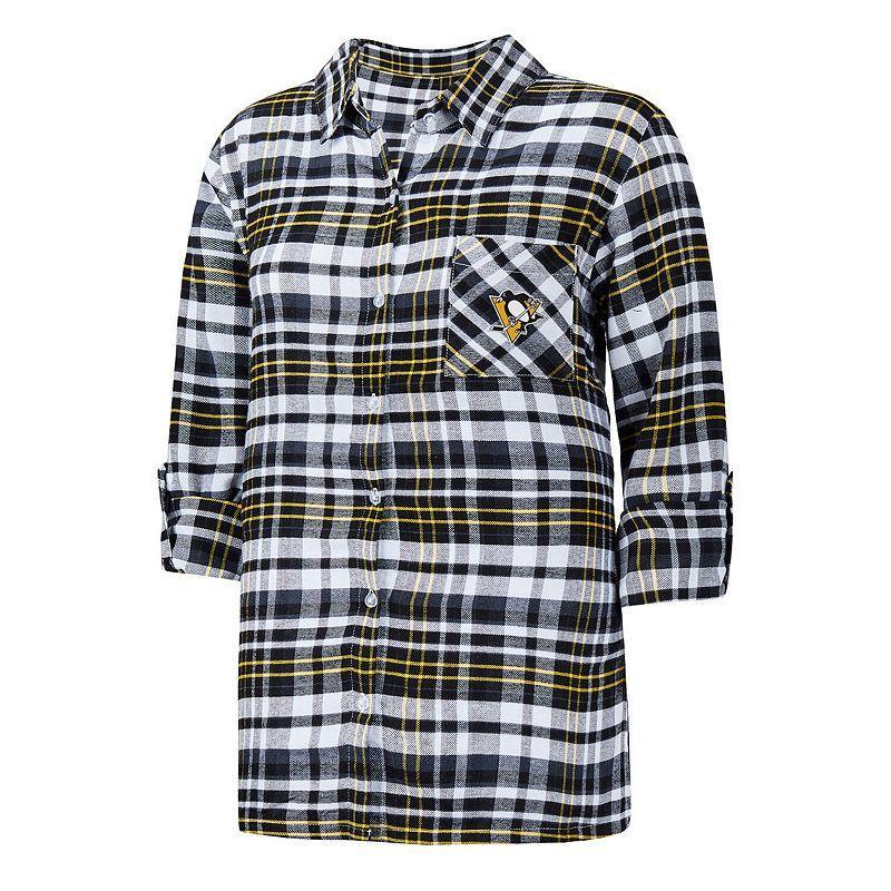 Womens Concepts Sport Black Boston Bruins Mainstay Flannel Full-Button Three-Quarter Sleeve Nightshirt Product Image