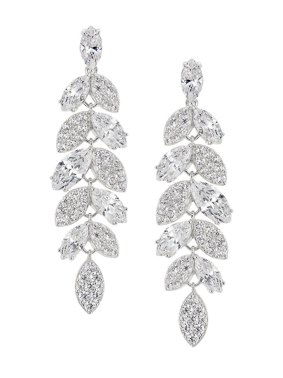 Womens Ear Candy Rhodium-Plated & Cubic Zirconia Leaf Drop Earrings Product Image