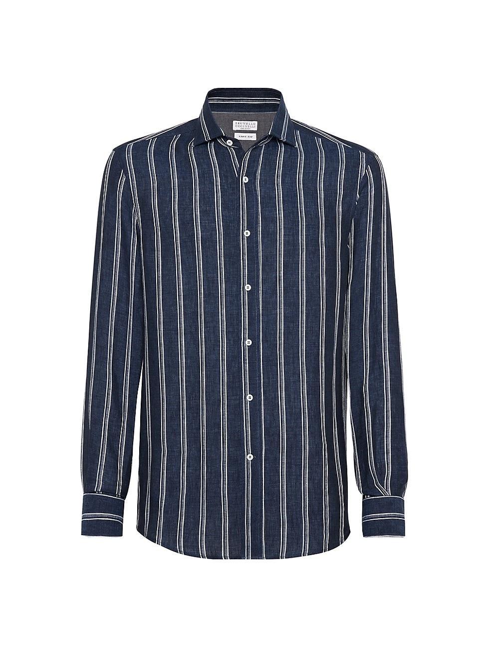 Mens Linen-Cotton Stripe Casual Button-Down Shirt Product Image