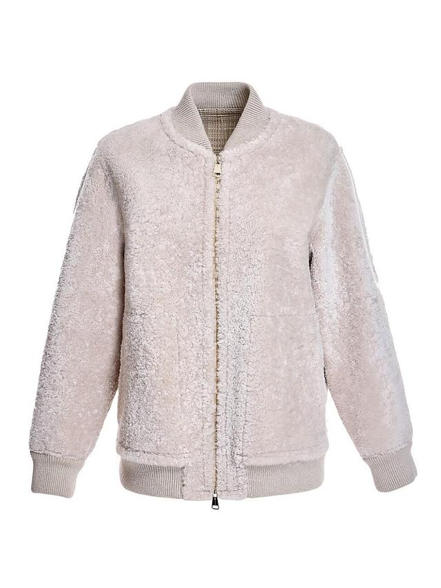 Womens Shearling Knit-Trim Bomber Jacket Product Image