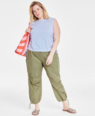 Trendy Plus Size Striped Cinched Muscle Tee, Created for Macy's Product Image