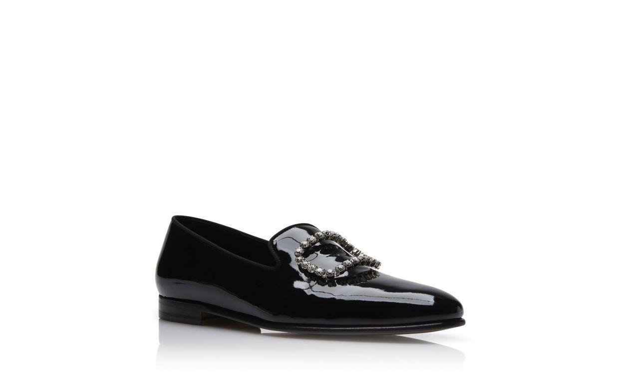 MARIOCC Black Patent Leather Jewel Buckle Loafers Product Image