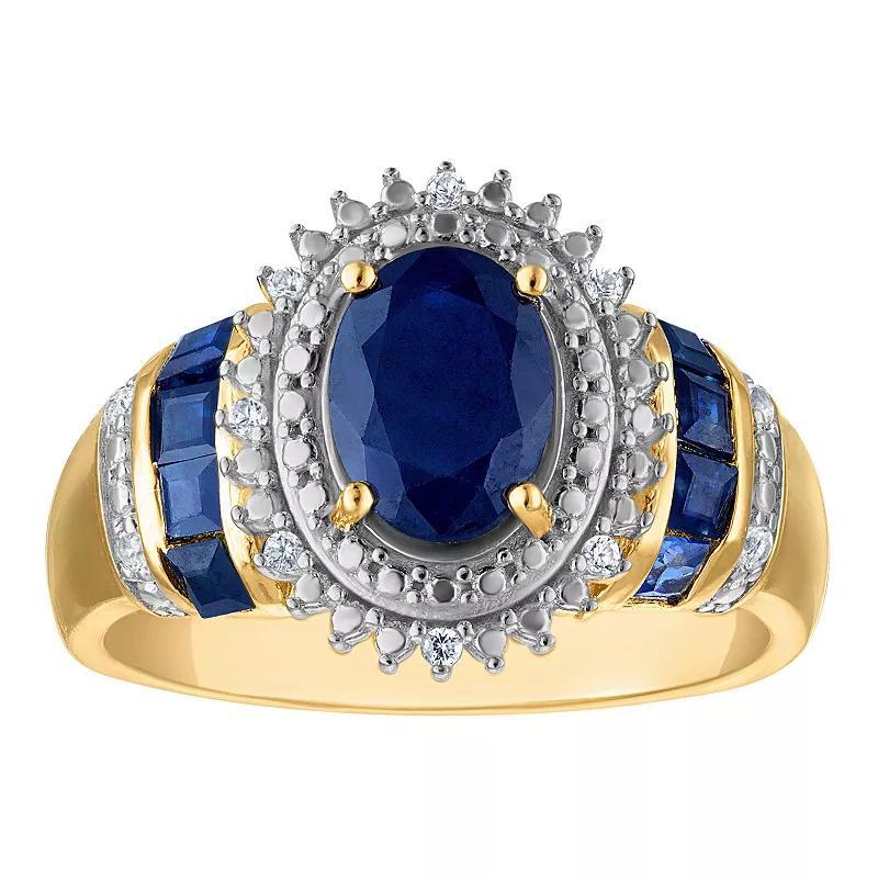 Tiara 14k Gold Over Silver Sapphire & Diamond Accent Oval Halo Ring, Womens Gold Tone Product Image