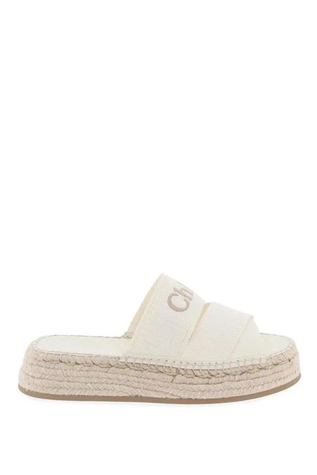 CHLOÉ Chloe Womens White Mila Logo-embroidered Woven Espadrille Sandals In Beige Product Image