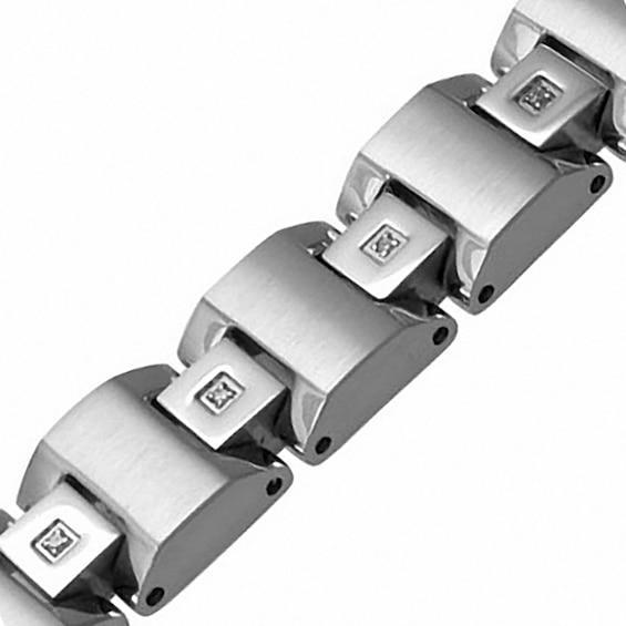 Men's 1/10 CT. T.w. Diamond Link Bracelet in Stainless Steel - 8.5" Product Image