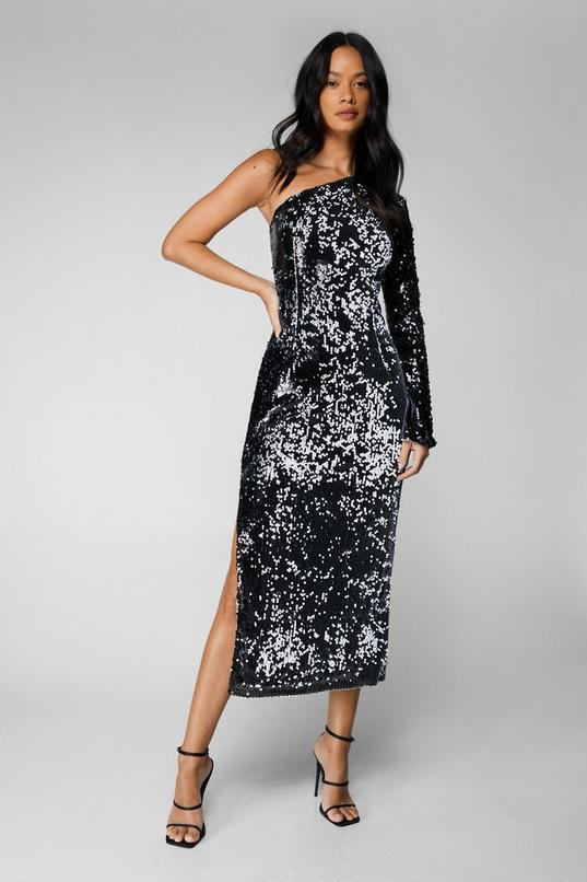 One Shoulder Sequin Midi Dress Product Image