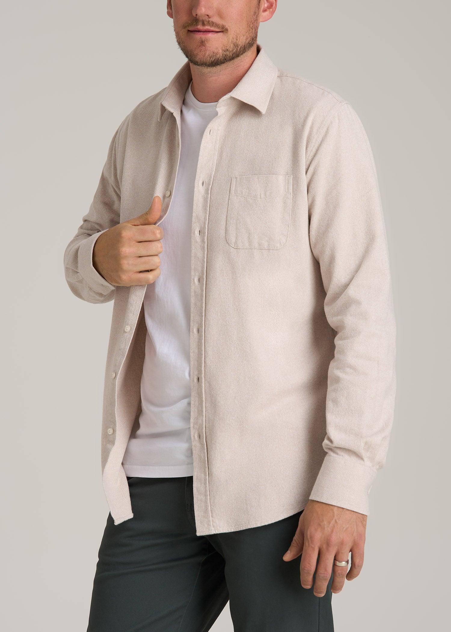 Nelson Flannel Shirt for Tall Men in Light Beige Dobby Product Image