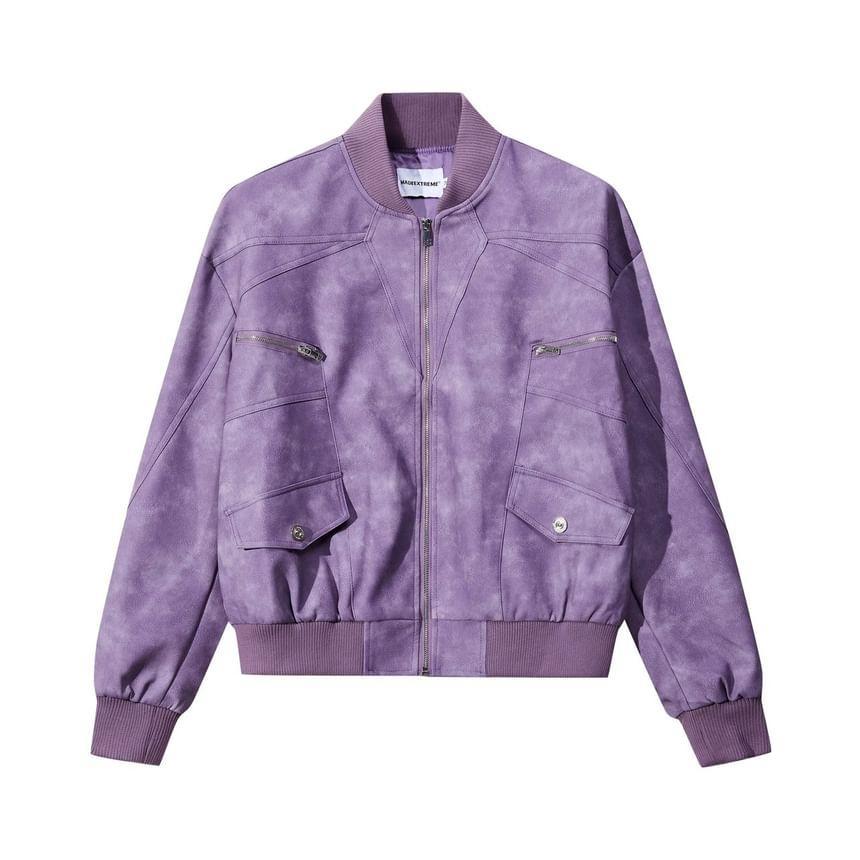 Tie Dye Faux Leather Zip Bomber Jacket Product Image