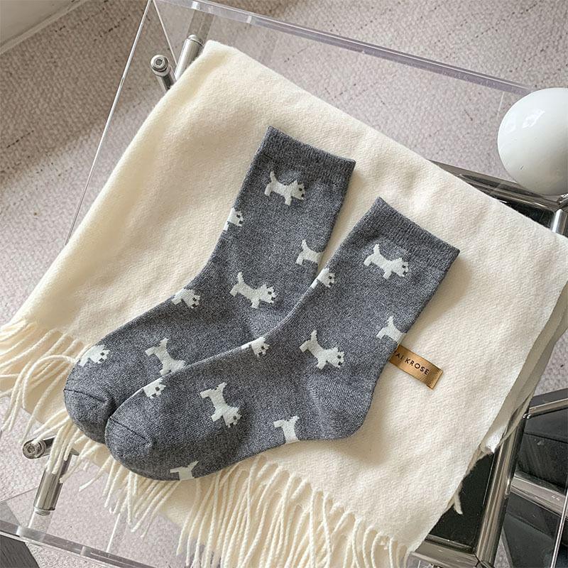 Dog Print / Bow Accent Socks Product Image