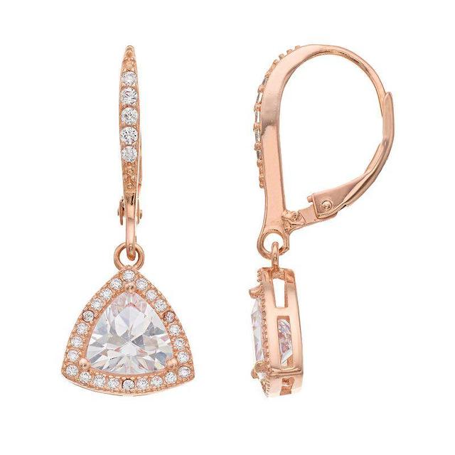 Sterling Silver Cubic Zirconia Triangle Drop Earrings, Womens, Pink Tone Product Image