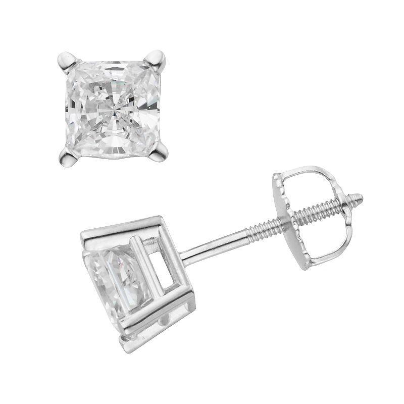 The Regal Collection 14K White Gold 1 1/2 Carat T.W. IGL Certified Princess Cut Solitaire Earrings, Womens Product Image