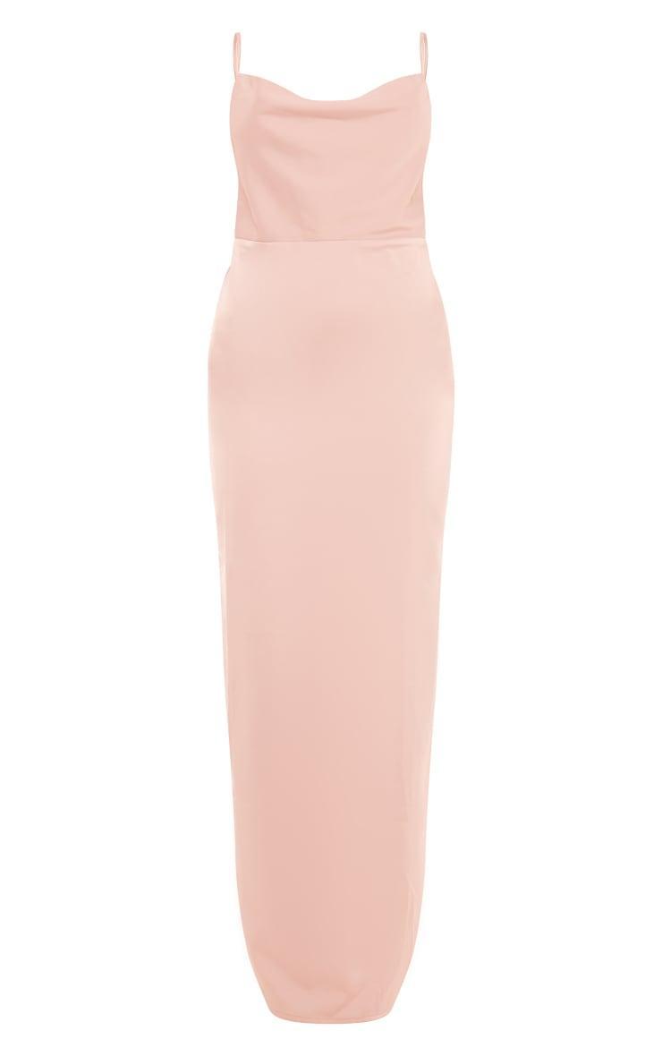 Rose Satin Cowl Neck Midi Dress Product Image