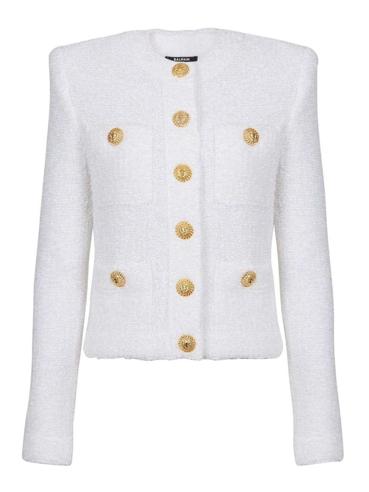 BALMAIN Miami Logo-buttons Tweed Jacket In White Product Image