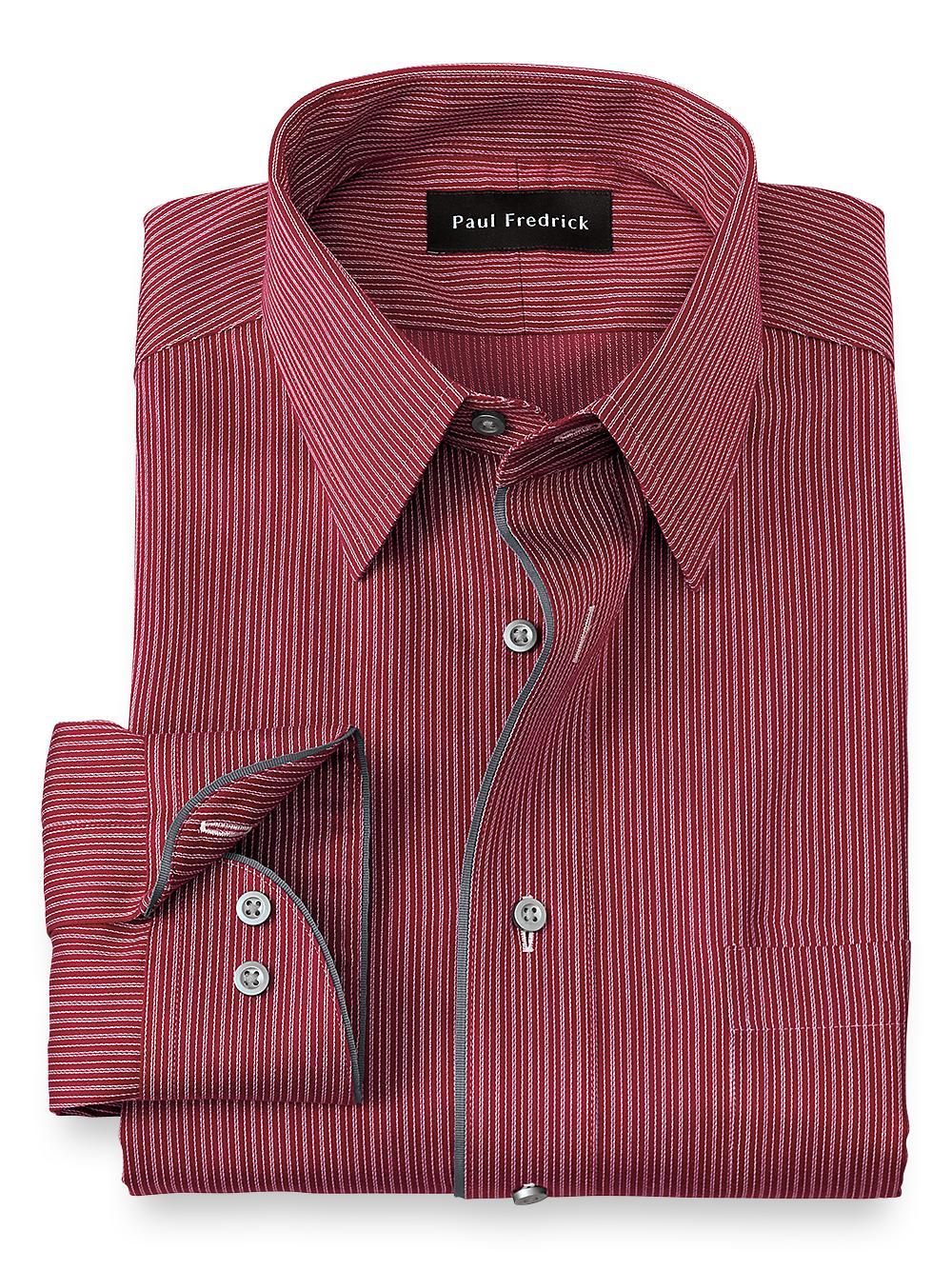 Non-Iron Cotton Stripe Dress Shirt With Contrast Trim - Red Product Image