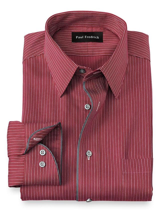 Non-iron Cotton Stripe Dress Shirt With Contrast Trim Product Image