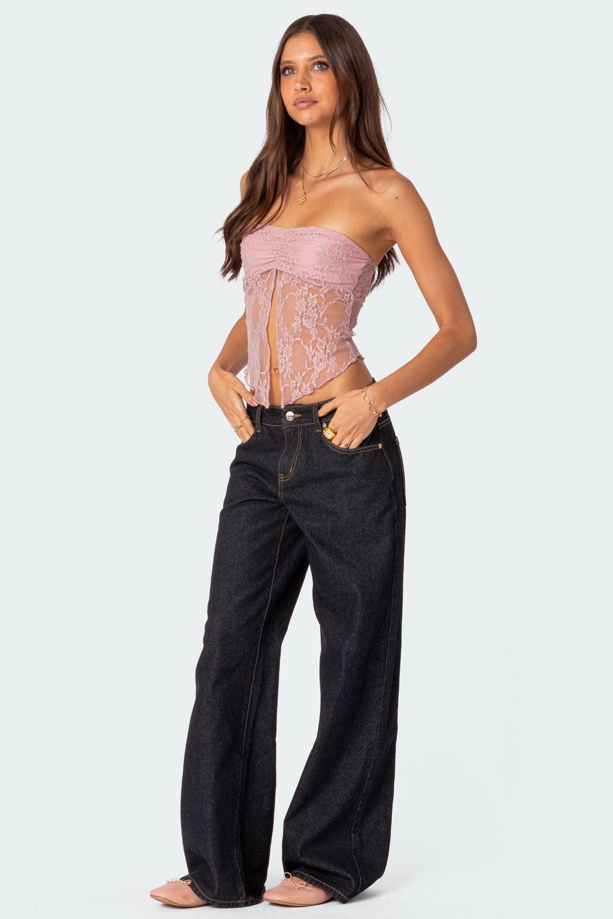 Twilight Sheer Lace Split Front Top Product Image