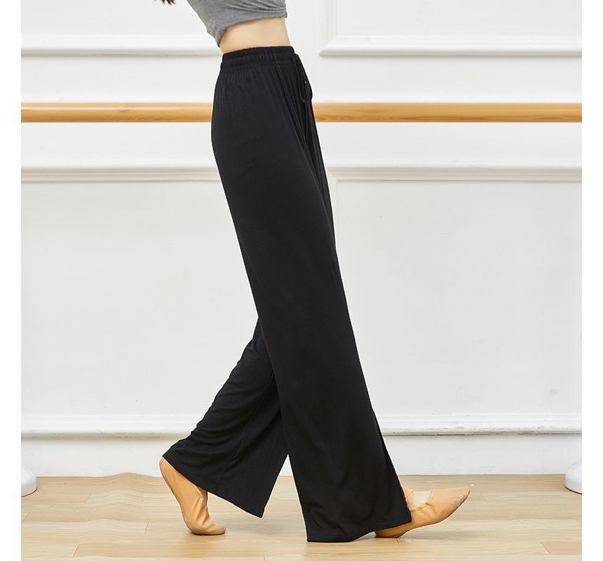 Elastic Waist Plain Slit Wide Leg Pants Product Image