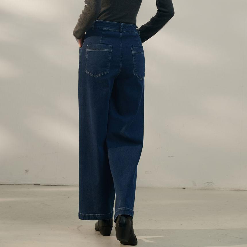 High Rise Pleated Wide Leg Jeans Product Image