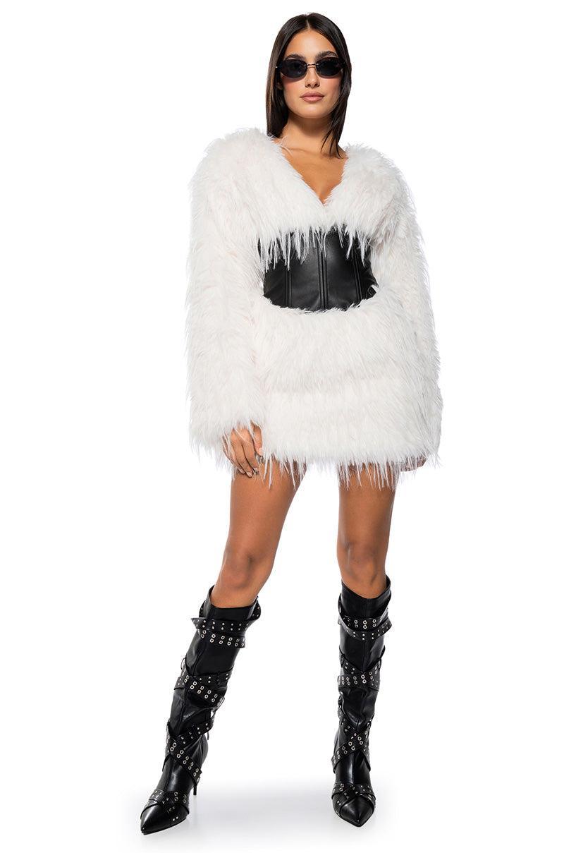 CAMREN FAUX FUR CORSET WAIST MINI DRESS Product Image