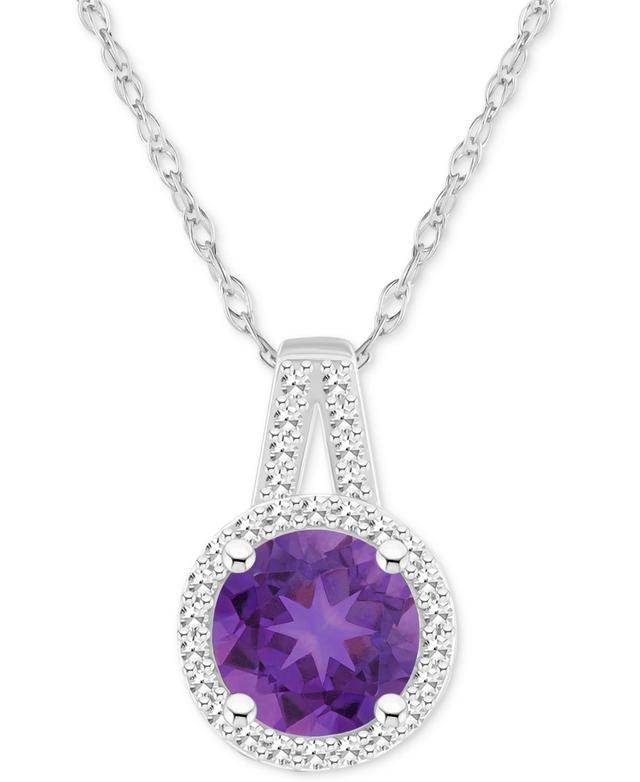 Celebration Gems Sterling Silver 7 mm Round Gemstone & 1/8 Carat T.W. Diamond Halo Pendant Necklace, Womens Purple Product Image