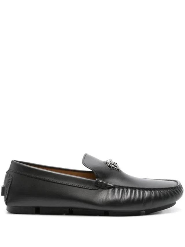 VERSACE Medusa Head-plaque Leather Loafers In Black Product Image