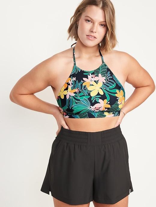 Printed Halter Cropped Swim Top Product Image