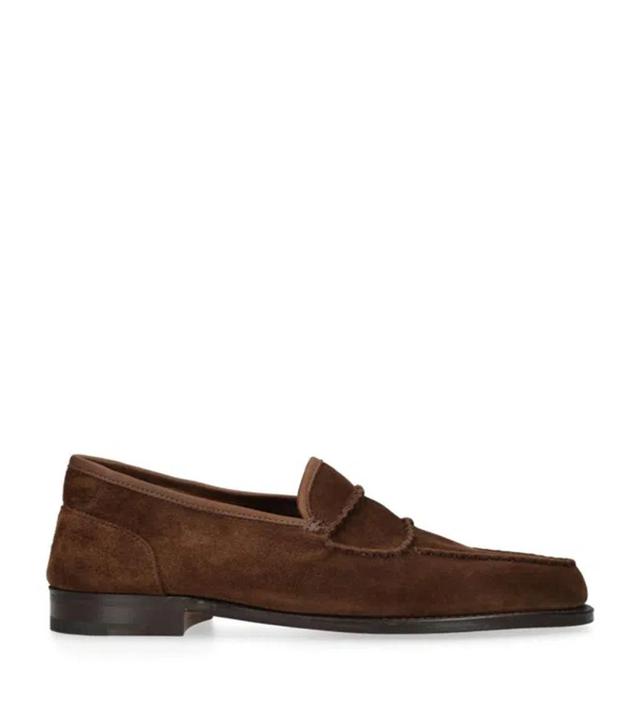 Men's Bath Suede Penny Loafers In Dark Brown Product Image