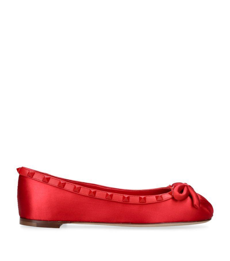 Satin Rockstud Ballerina Flats In Red Product Image