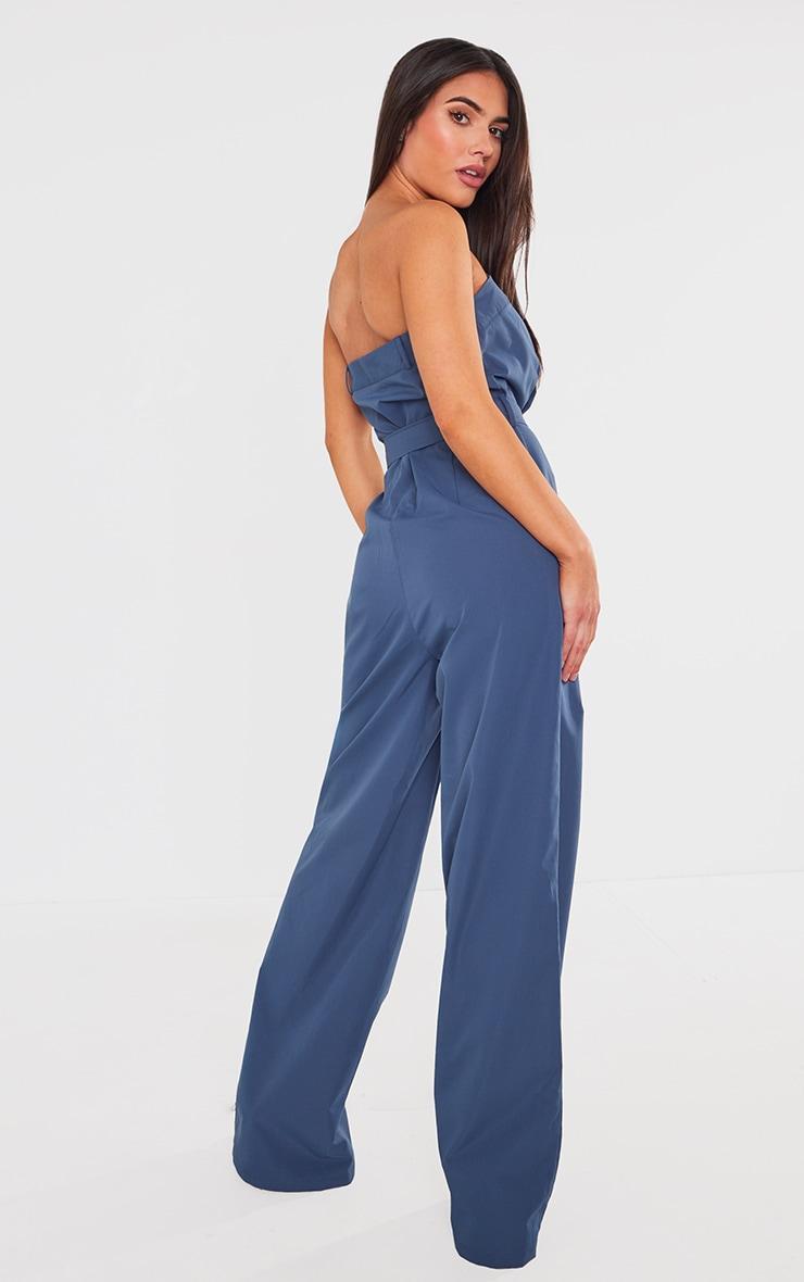 Dark Blue Woven Belted Bandeau Wide Leg Jumpsuit Product Image