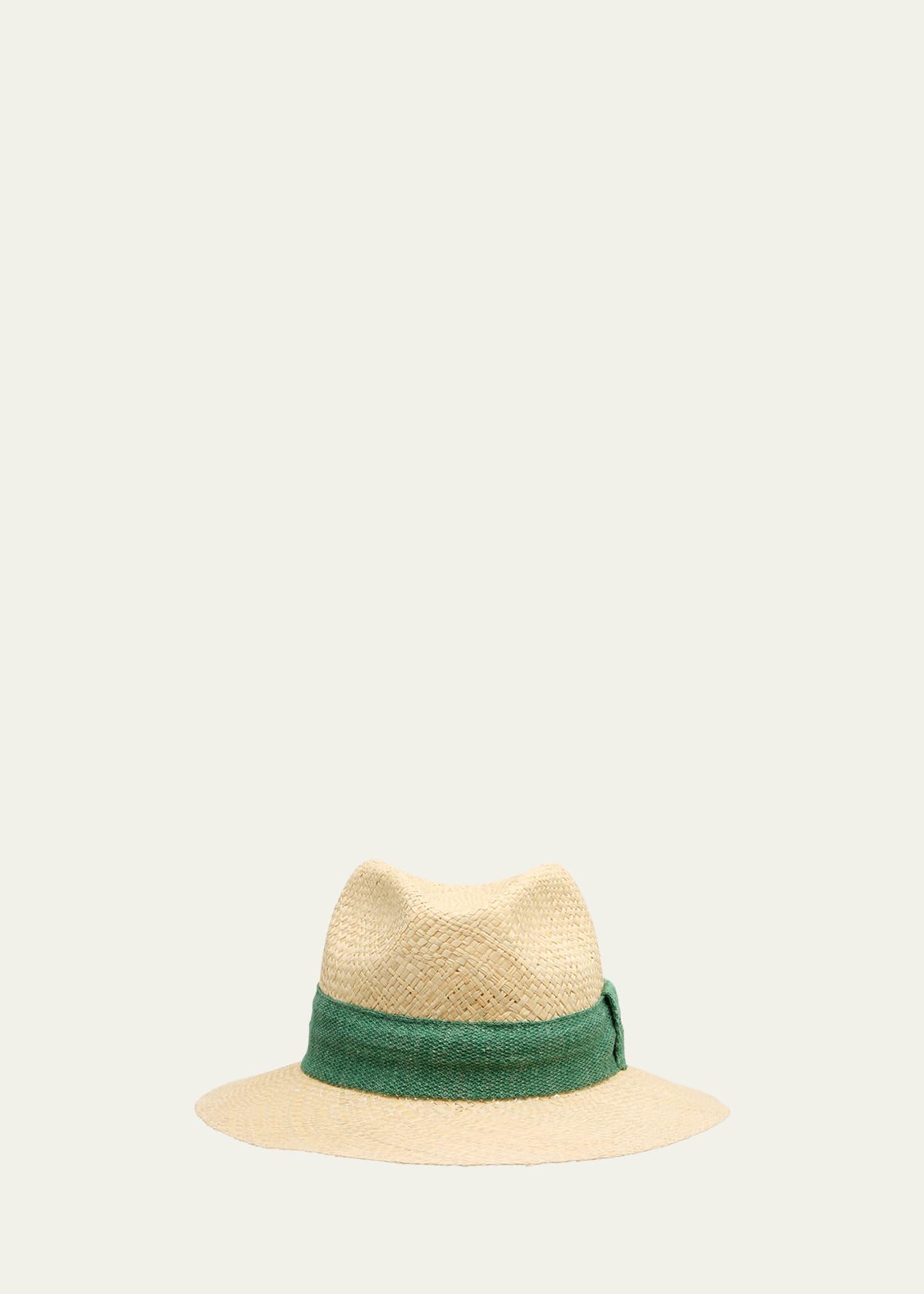 Mens Embroidered-Logo Straw Fedora Hat Product Image