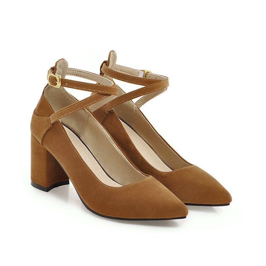 Pointed Block Heel Ankle Strap Pumps Product Image