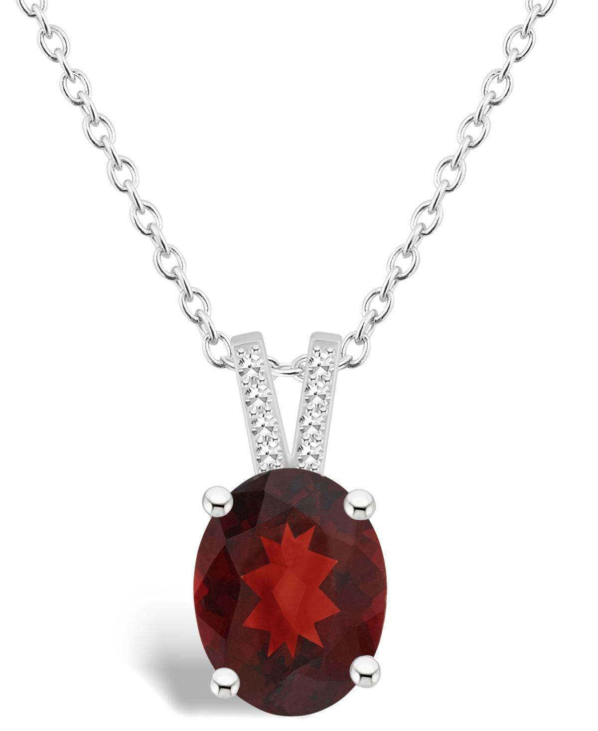 Macys Womens Garnet (3-1/10 ct.t.w.) and Diamond Accent Pendant Necklace in Sterling Silver Product Image